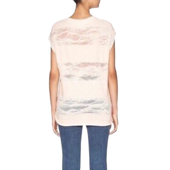 IRO Jeans Boho Distressed Raw Edge/Hem Cap Sleeve Sweatshirt Short Sleeve Top L - Picture 3 of 13